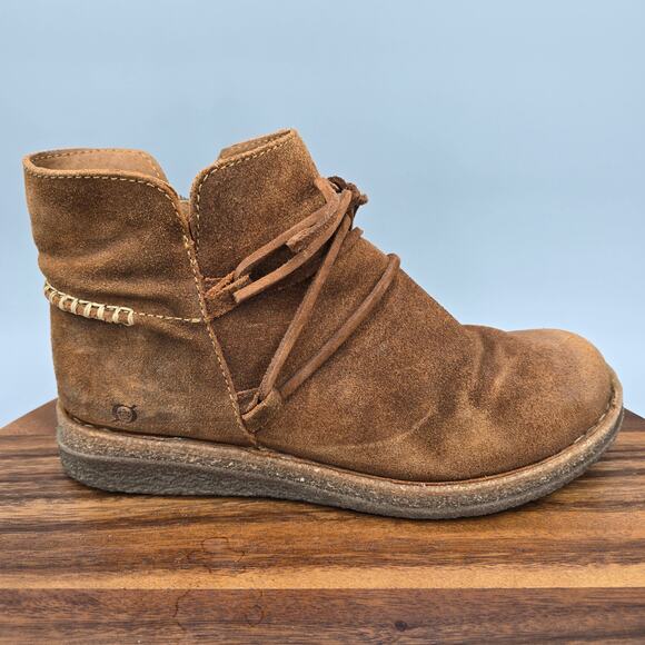 Born Calyn Boots Womens 10 M Brown Suede Leather Lace Up Side Zip Ankle Booties - Picture 2 of 8